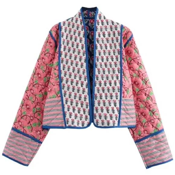 Reversible Quilted Cropped Dainty Floral Jacket - Picture 6 of 15
